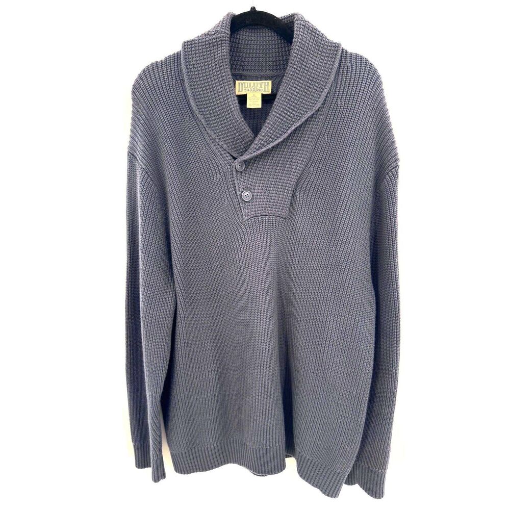 DULUTH TRADING CO Brigadier Shawl Collar Blue Knit Sweater Size XL